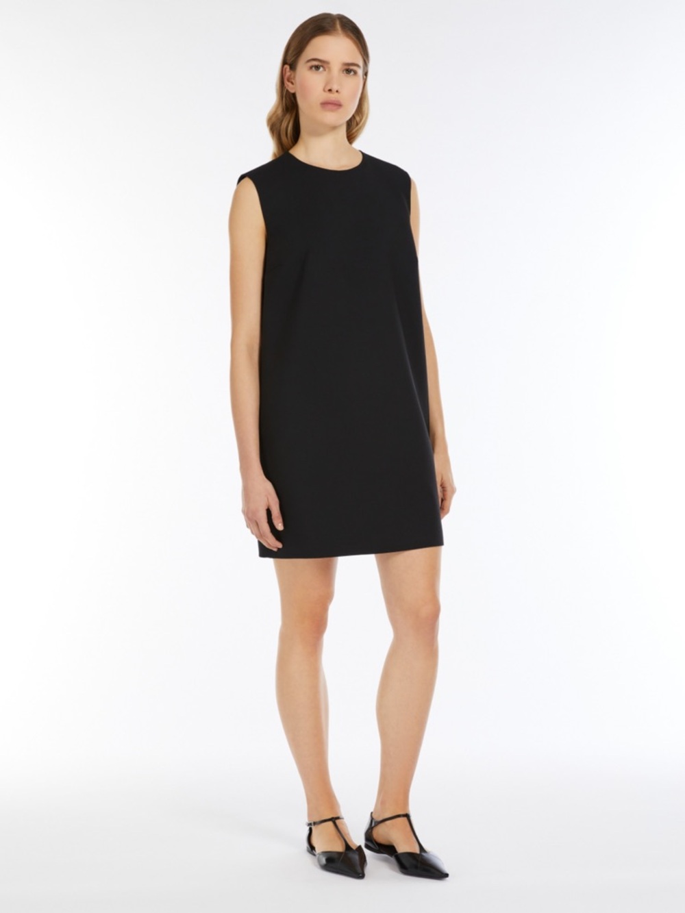 Max Mara Black Virgin Wool Shift Mini Dress Sleeveless Size 40